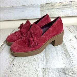 Aerosoles Women’s 6.5 Red Suede Tassel Slip-On Gibes Platform Heeled Loafers NEW